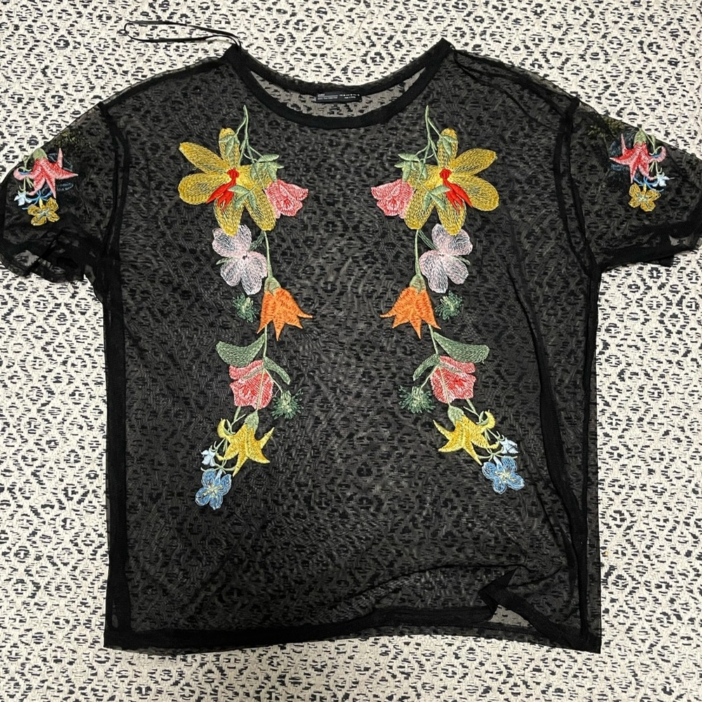Zara Black Mesh top with flowers